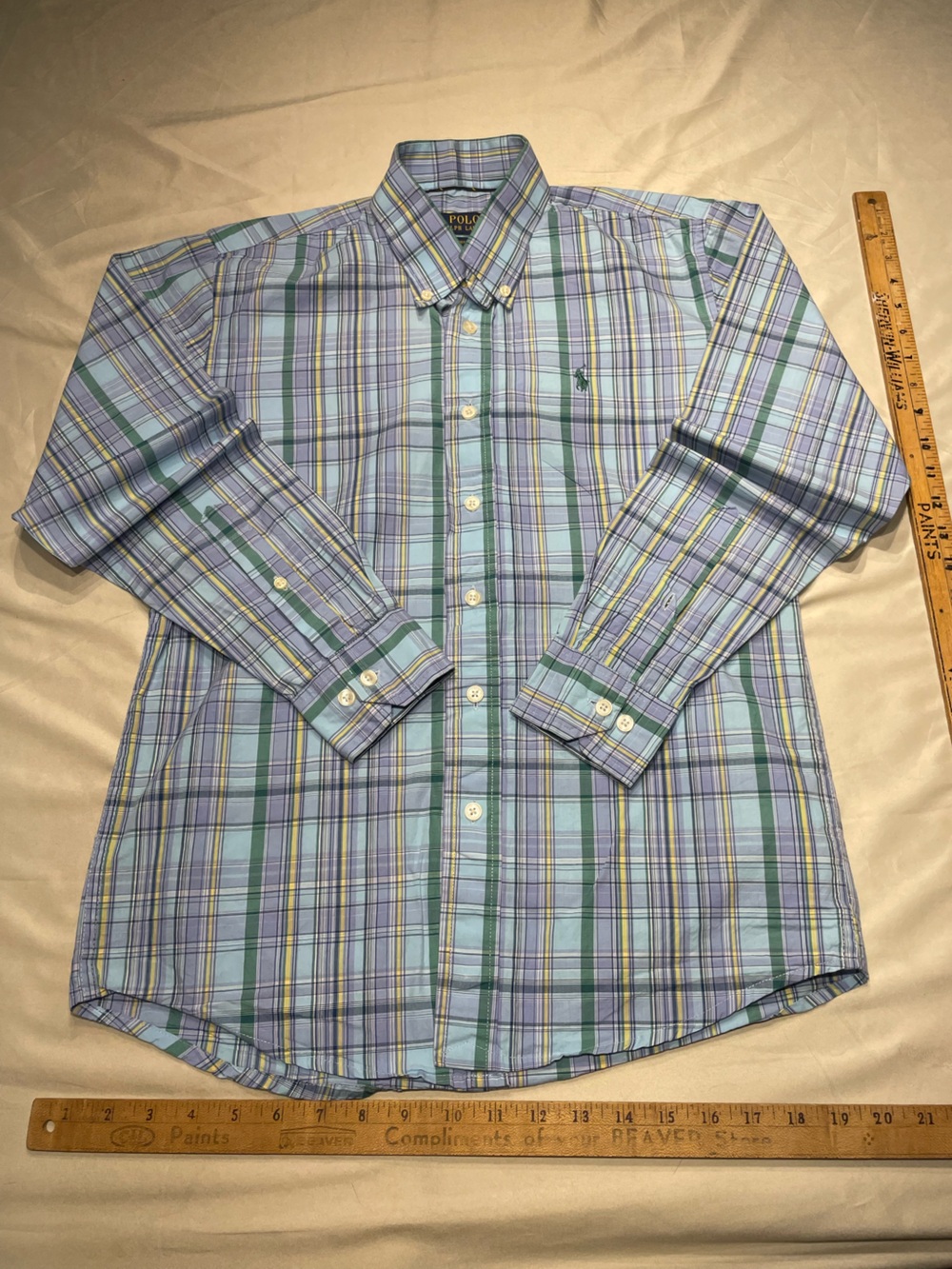 Polo by Ralph Lauren Light Blue, Green & Yellow Plaid Button-Down Shirt